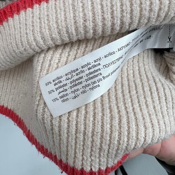 Zara Mock Neck Striped Oversized Rib-knit Sweater Women's M Cream Black - Picture 4 of 5